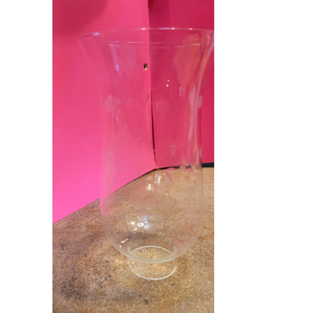 Set of 2 Etched Grape Vine Hurricane Glass Chimney Shades Clear 1.5 x 7 Inch